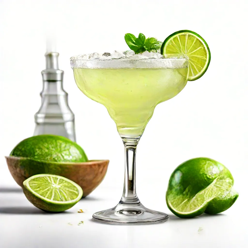 A glass of margarita garnished with fresh lime slices.