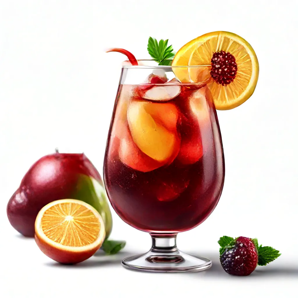 A glass of sangria garnished with fresh orange slices.
